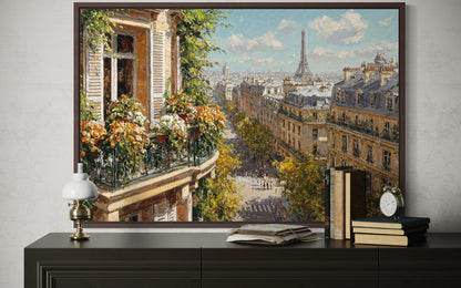 Paris Balcony View with Eiffel Tower Canvas Wall Art