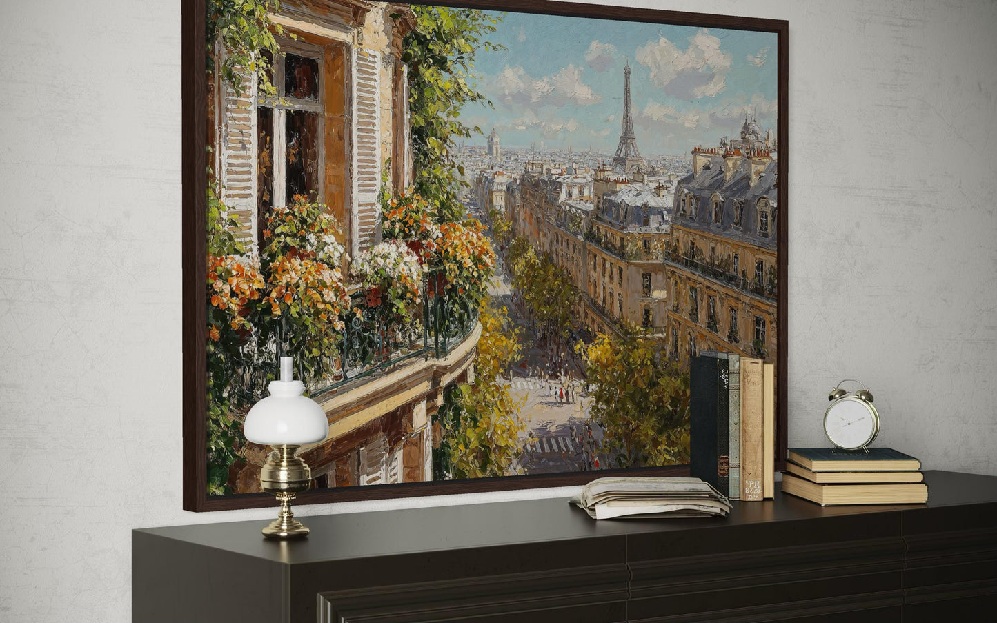 Paris Balcony View with Eiffel Tower Canvas Wall Art