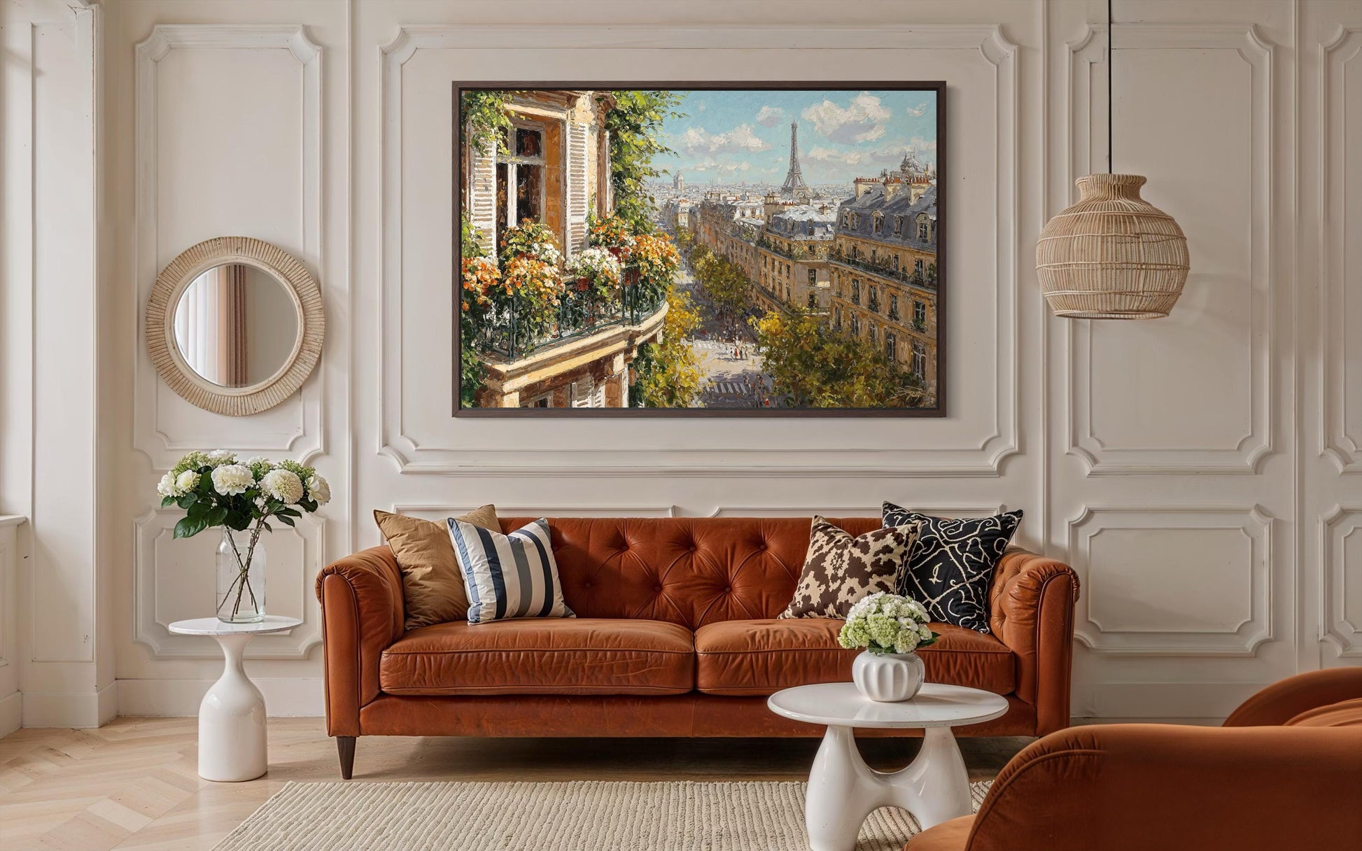 Paris Balcony View with Eiffel Tower Canvas Wall Art