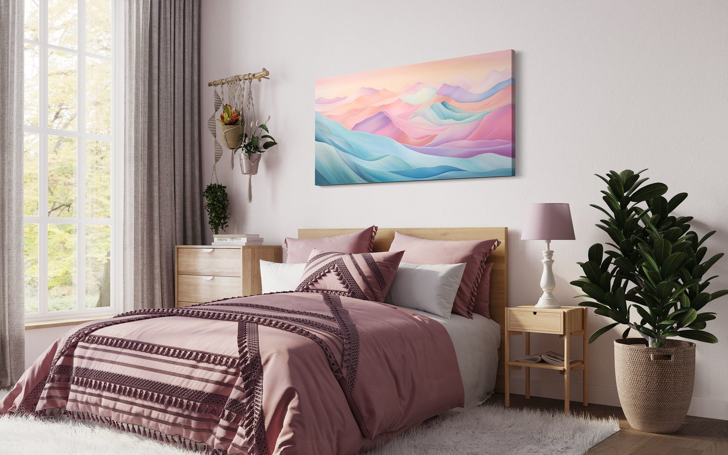 Pastel Canvas Wall Art – Abstract Marble Mountain Painting | Pink Blue Artwork