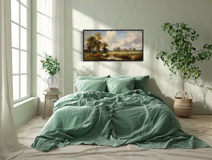 Pastoral Country Landscape | Antique Wall Art - Framed Canvas For Farmhouse Decor