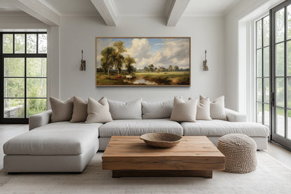 Pastoral Country Landscape | Antique Wall Art - Framed Canvas For Farmhouse Decor
