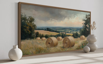 Pastoral Hay Field Framed Canvas Wall Art For Farmhouse Decor