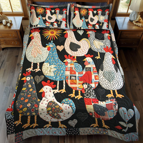 Patchwork Poultry 3-Piece Quilted Bedding Set - Single (59" x 70")