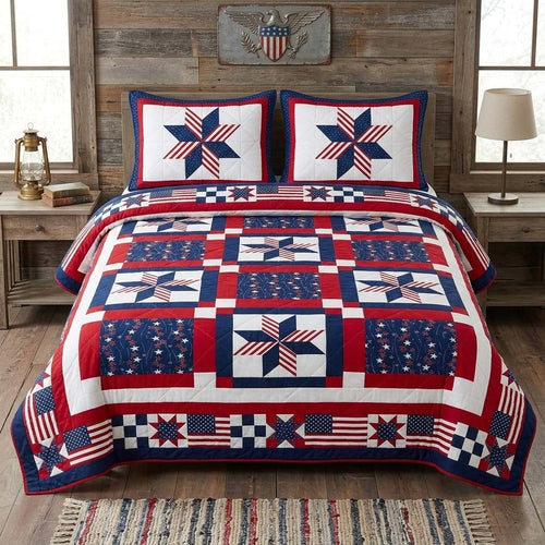 Patriot Pinwheel 3-Piece Quilted Bedding Set - Single (59" x 70")