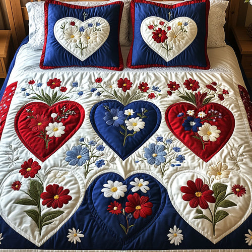 Patriotic Heartscape 3-Piece Quilted Bedding Set - Single (59" x 70")