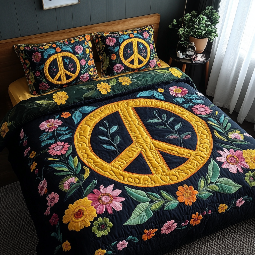 Peace Garden 3-Piece Quilted Bedding Set - Single (59" x 70")