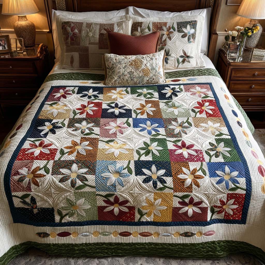 Peaceful Petals 3-Piece Quilted Bedding Set - Single (59" x 70")