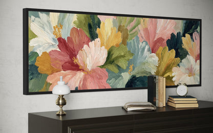 Peach Coral Yellow Green Flower Market Long Horizontal Wall Art