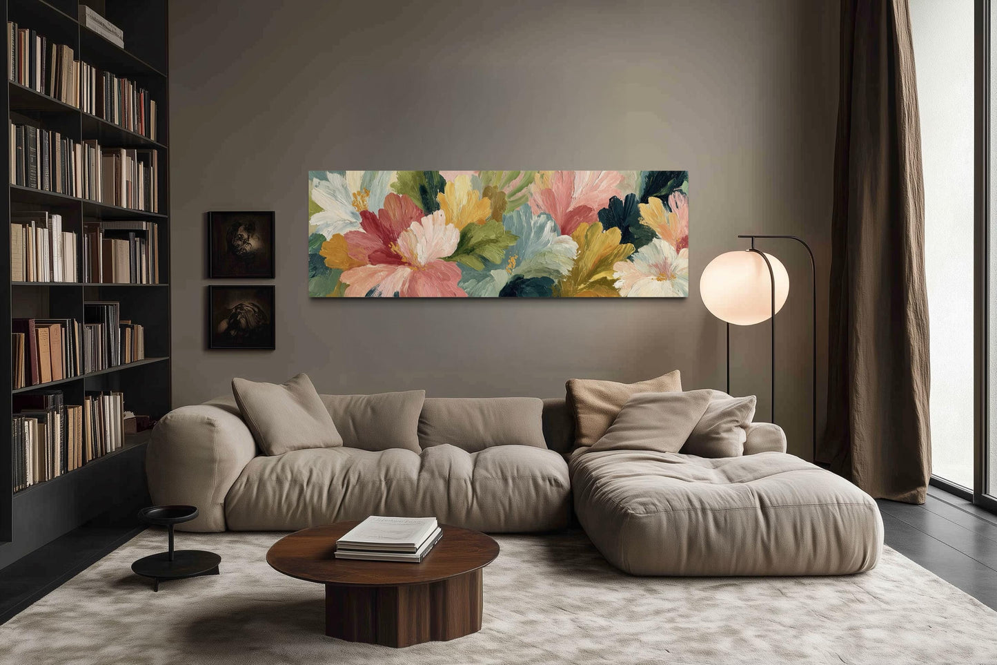 Peach Coral Yellow Green Flower Market Long Horizontal Wall Art
