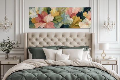 Peach Coral Yellow Green Flower Market Long Horizontal Wall Art