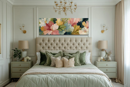 Peach Coral Yellow Green Flower Market Long Horizontal Wall Art
