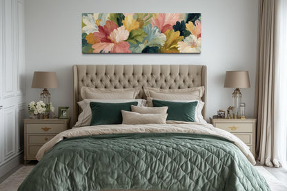 Peach Coral Yellow Green Flower Market Long Horizontal Wall Art