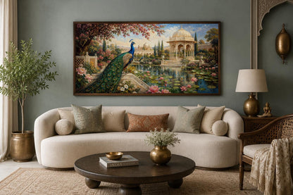 Peacock in Indian Palace Garden Living Room Canvas Wall Art