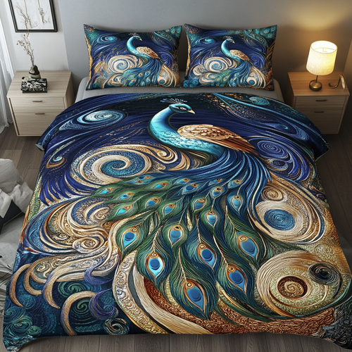 Peacock Paradise 3-Piece Quilted Bedding Set - Single (59" x 70")