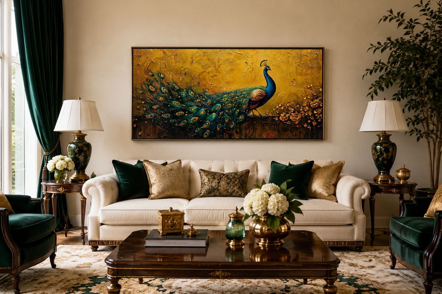 Peacock Wall Art – Framed Canvas Print With Gold Background For Living Room