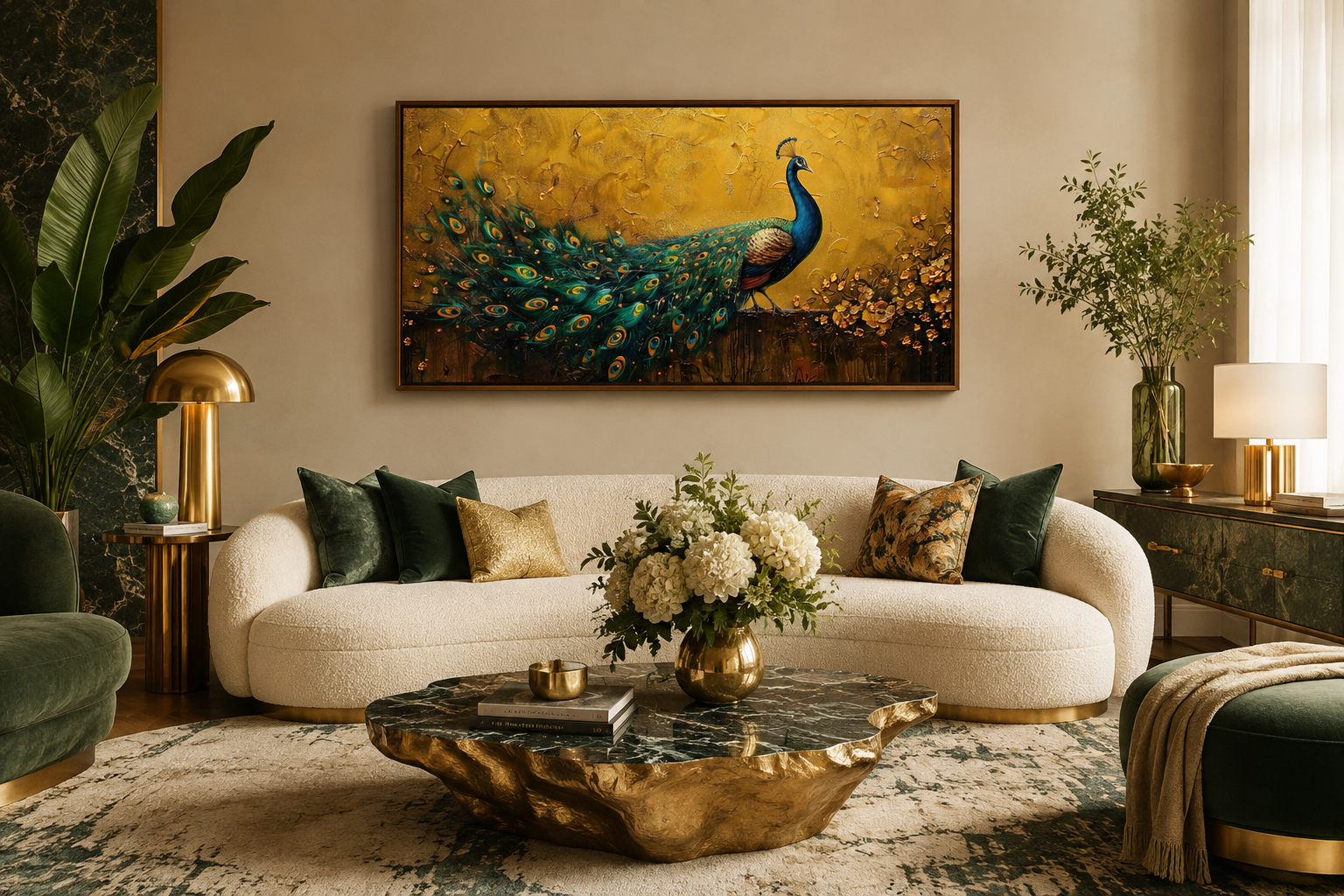 Peacock Wall Art – Framed Canvas Print With Gold Background For Living Room