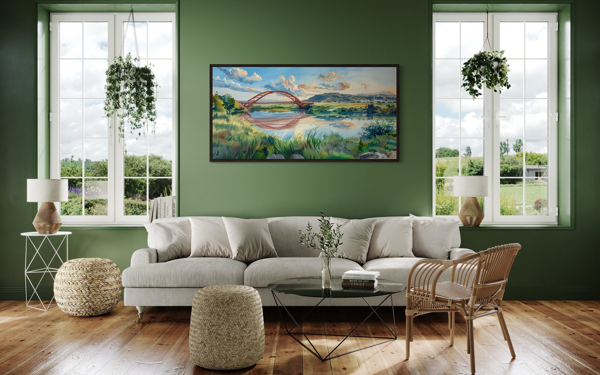 Pennybacker Bridge Watercolor Painting Austin Texas Wall Art