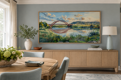 Pennybacker Bridge Watercolor Painting Austin Texas Wall Art