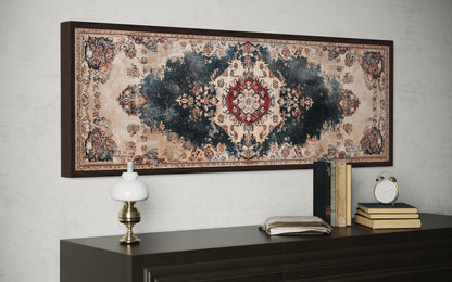 Persian Carpet Red Navy Beige Long Horizontal Canvas Wall Art