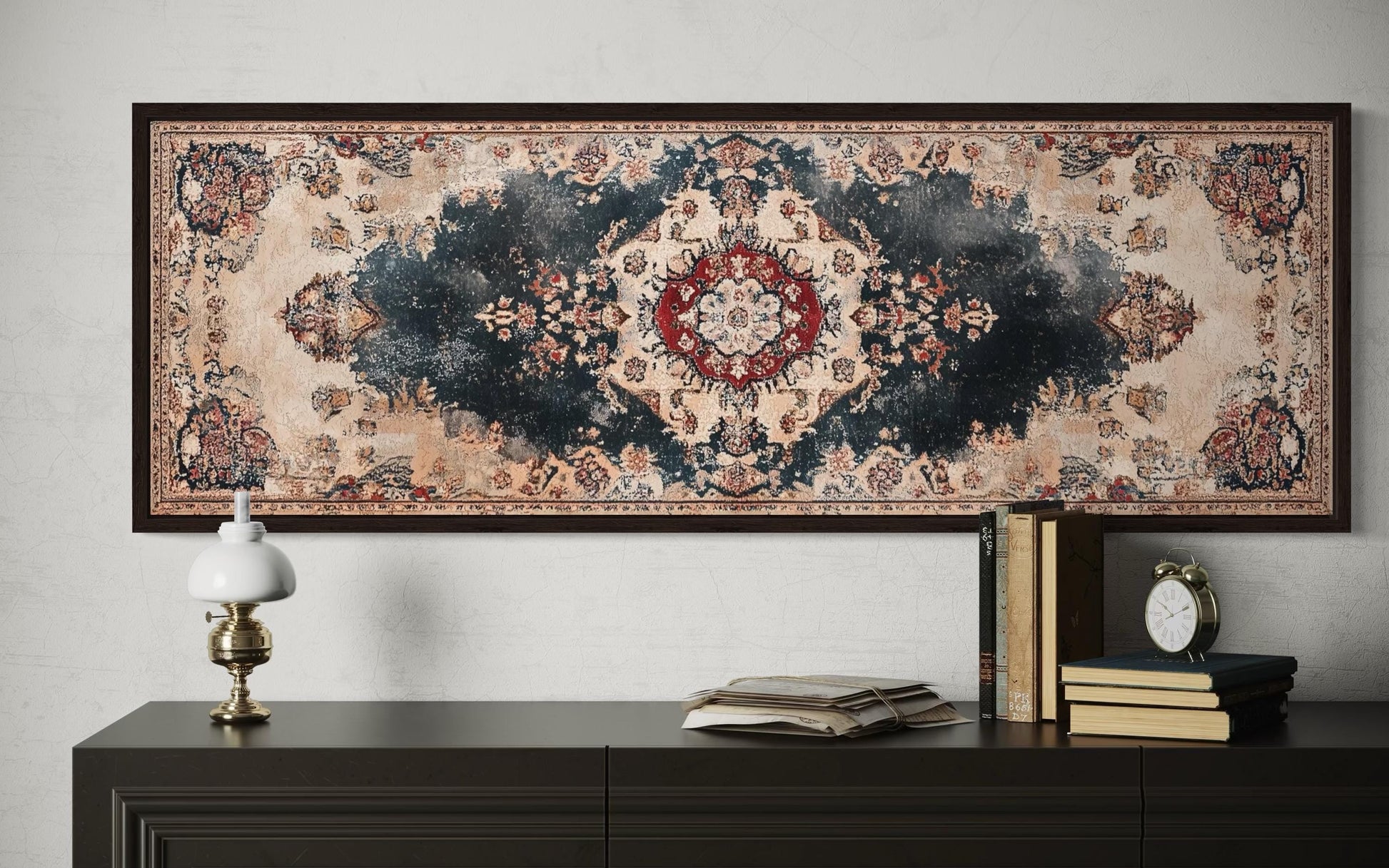 Persian Carpet Red Navy Beige Long Horizontal Canvas Wall Art