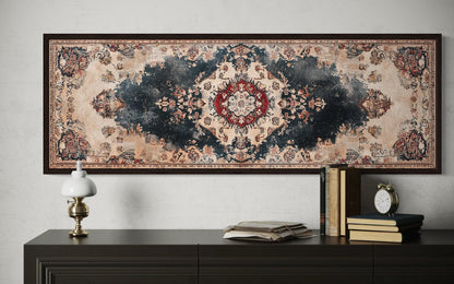 Persian Carpet Red Navy Beige Long Horizontal Canvas Wall Art