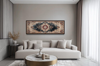 Persian Carpet Red Navy Beige Long Horizontal Canvas Wall Art