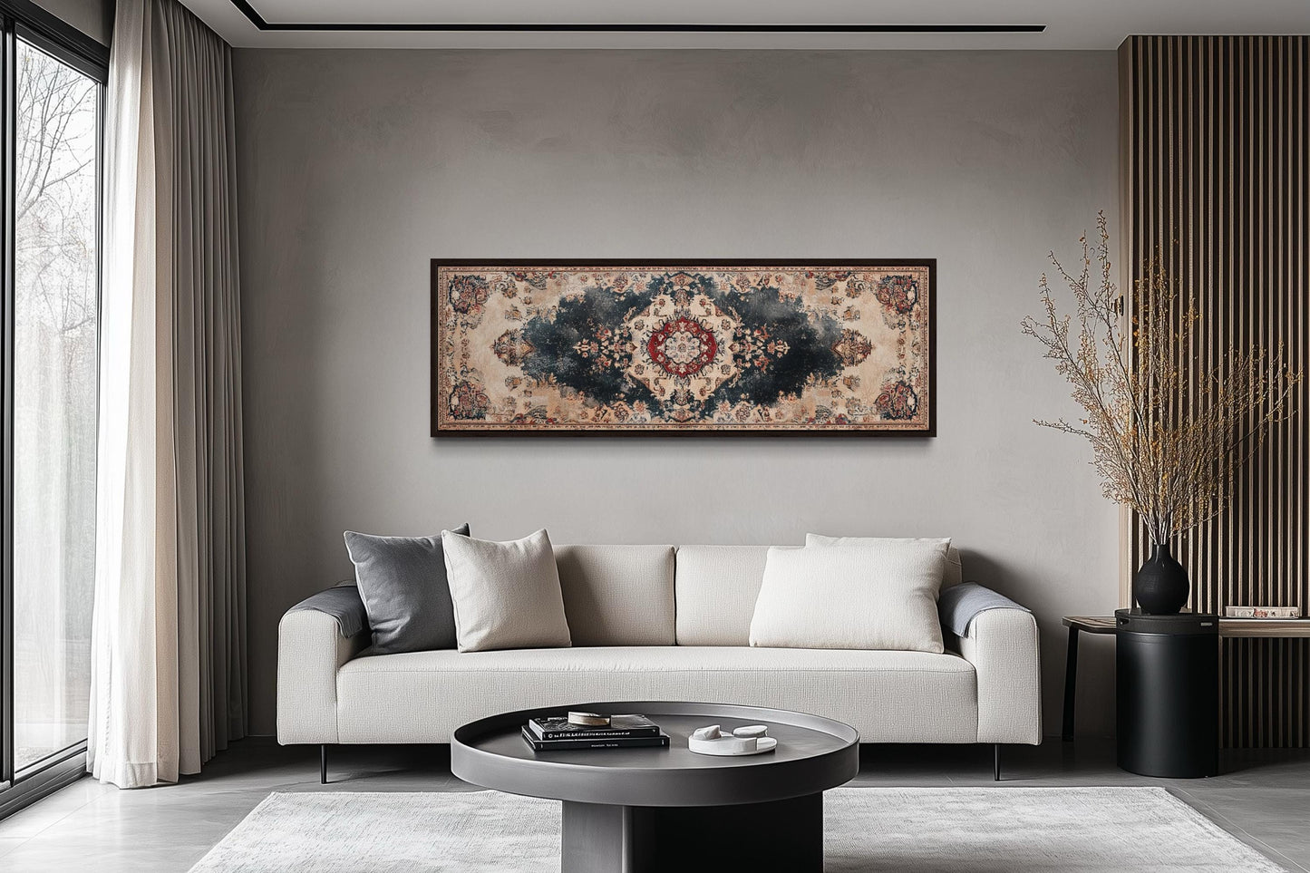 Persian Carpet Red Navy Beige Long Horizontal Canvas Wall Art