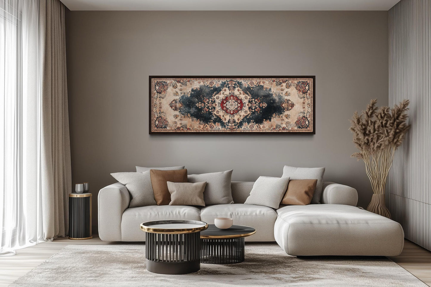 Persian Carpet Red Navy Beige Long Horizontal Canvas Wall Art