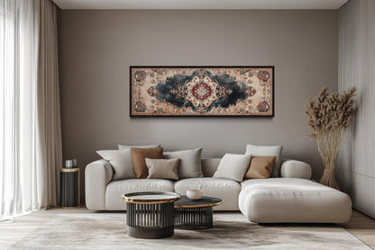 Persian Carpet Red Navy Beige Long Horizontal Canvas Wall Art