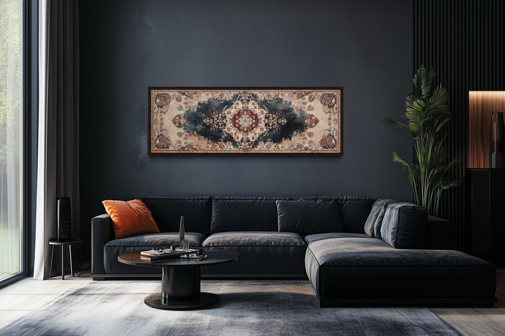 Persian Carpet Red Navy Beige Long Horizontal Canvas Wall Art