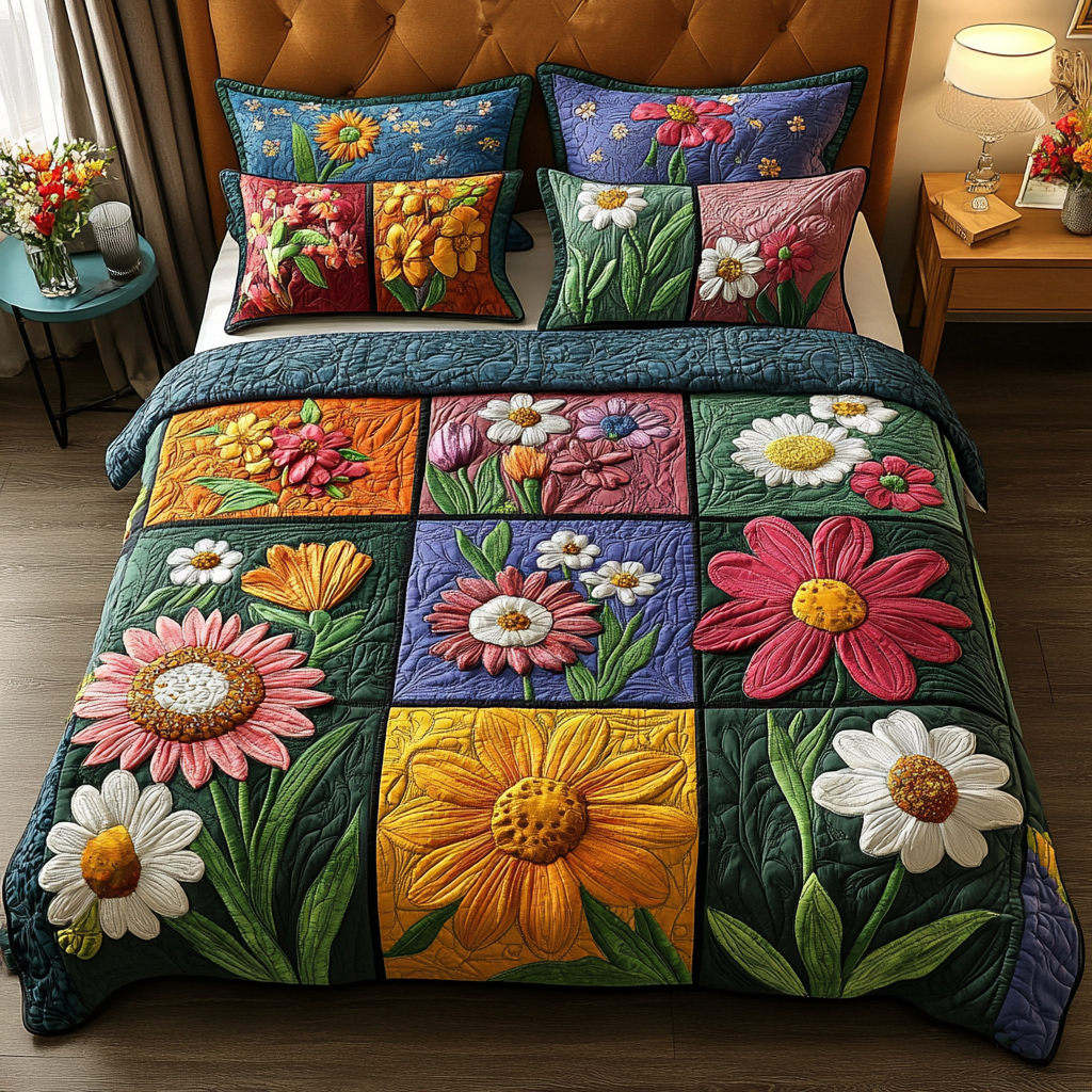 Petals Forever 3-Piece Quilted Bedding Set - Single (59" x 70")