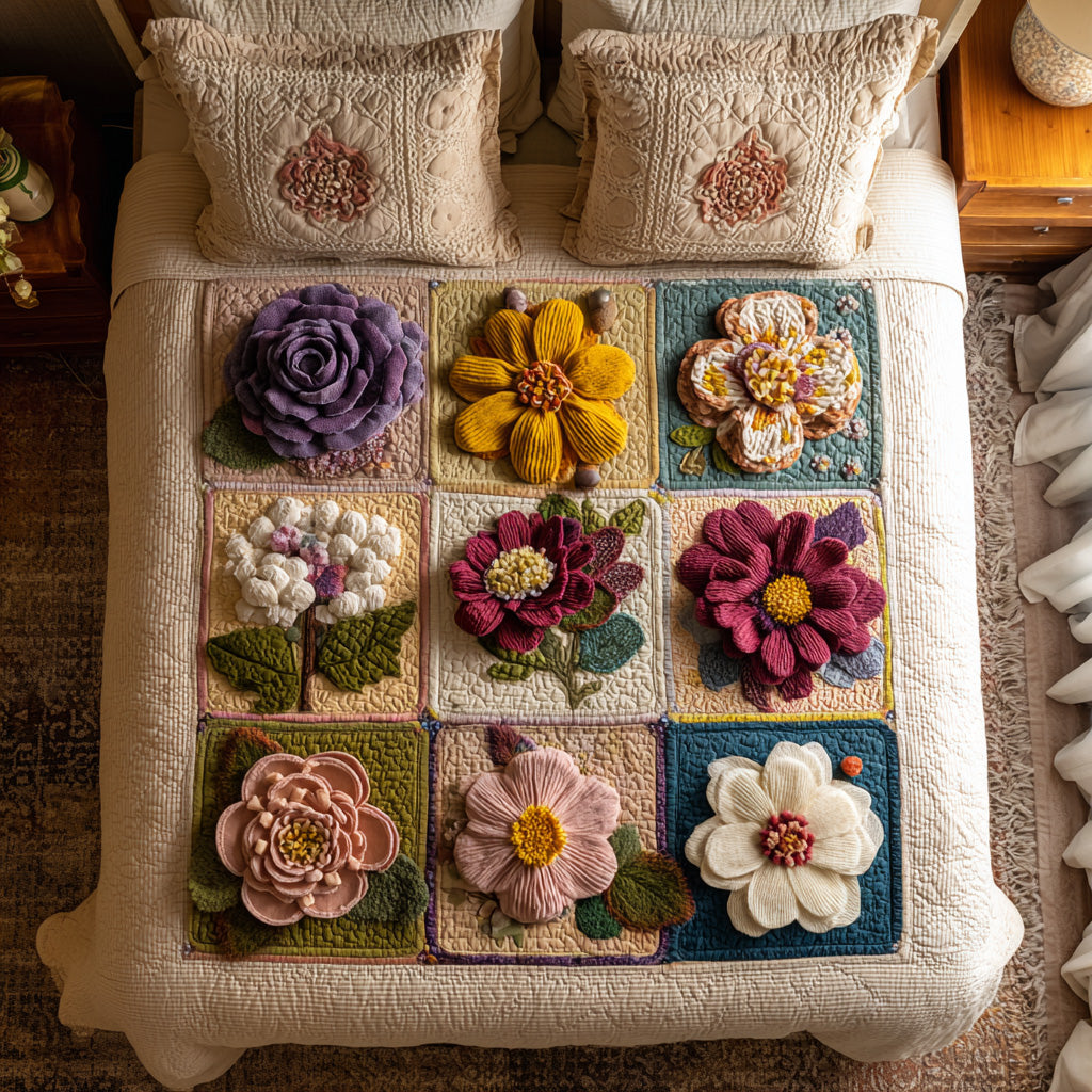 Petals and Patches 3-Piece Quited Bedding Set - Single (59" x 70")
