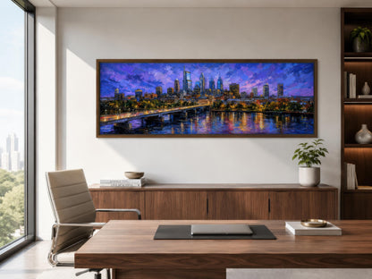 Philadelphia Skyline Wall Art - Long Horizontal Canvas Cityscape Print with Floating Frame