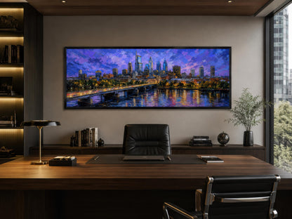 Philadelphia Skyline Wall Art - Long Horizontal Canvas Cityscape Print with Floating Frame