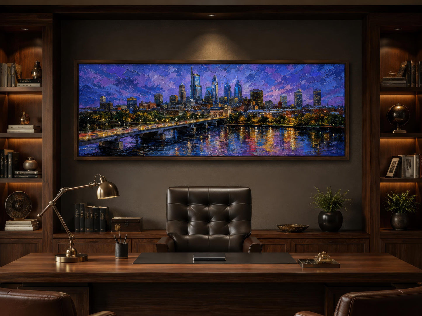 Philadelphia Skyline Wall Art - Long Horizontal Canvas Cityscape Print with Floating Frame