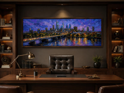 Philadelphia Skyline Wall Art - Long Horizontal Canvas Cityscape Print with Floating Frame