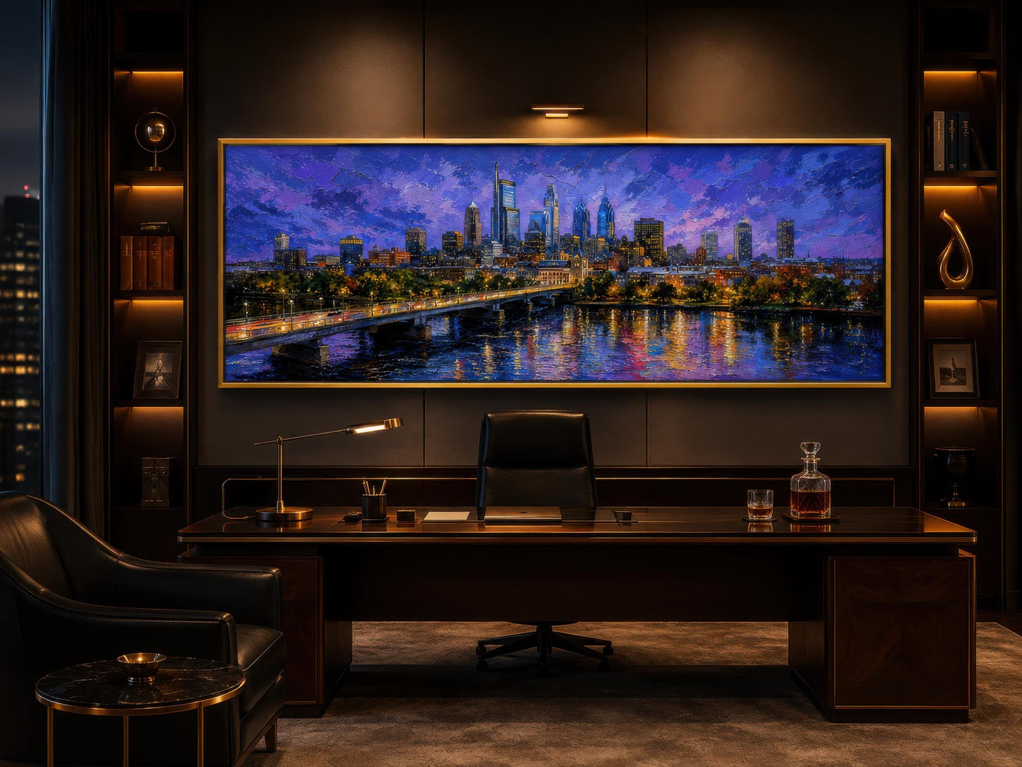 Philadelphia Skyline Wall Art - Long Horizontal Canvas Cityscape Print with Floating Frame