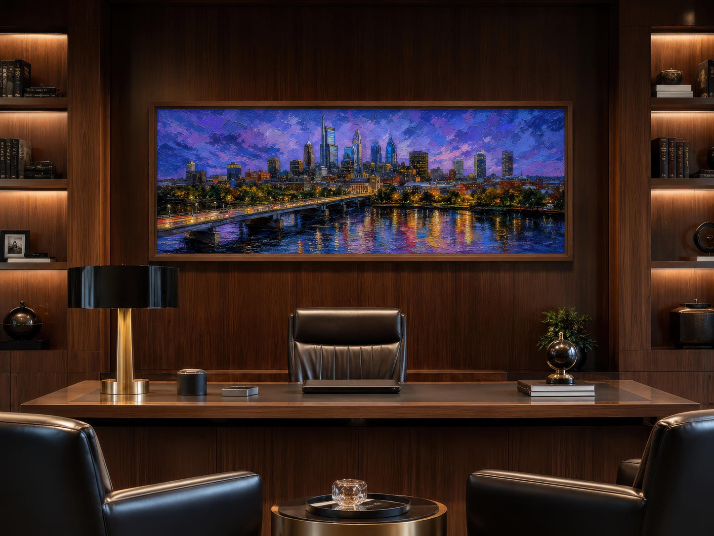 Philadelphia Skyline Wall Art - Long Horizontal Canvas Cityscape Print with Floating Frame