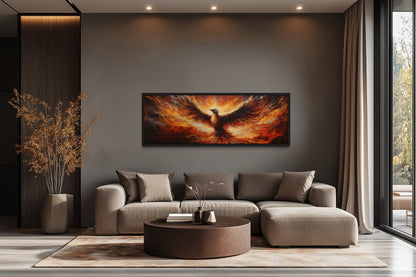 Phoenix Rising From Fire Horizontal Framed Canvas Wall Art