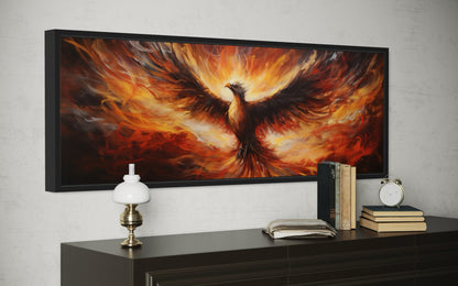 Phoenix Rising From Fire Horizontal Framed Canvas Wall Art