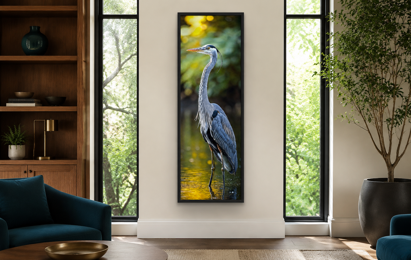Photo Style Blue Heron Vertical Narrow Wall Art