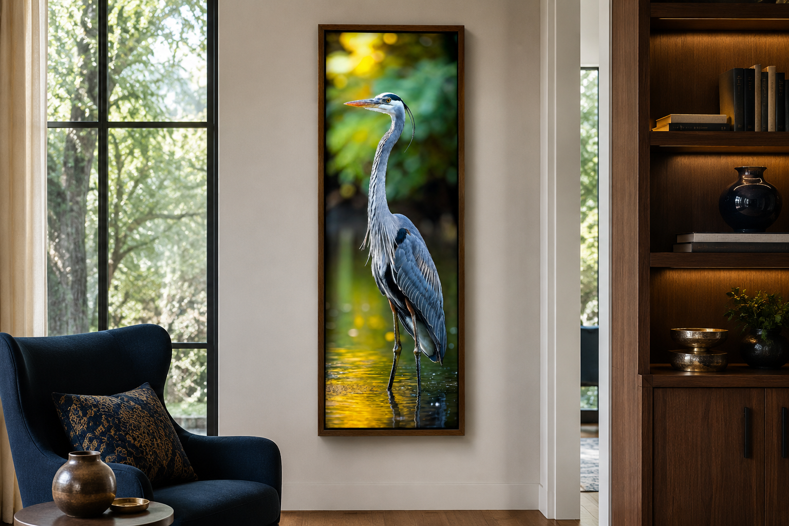 Photo Style Blue Heron Vertical Narrow Wall Art