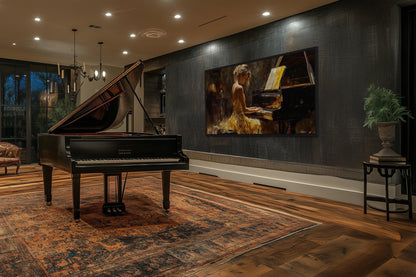 Piano Player In Yellow Dress Music Canvas Wall Art