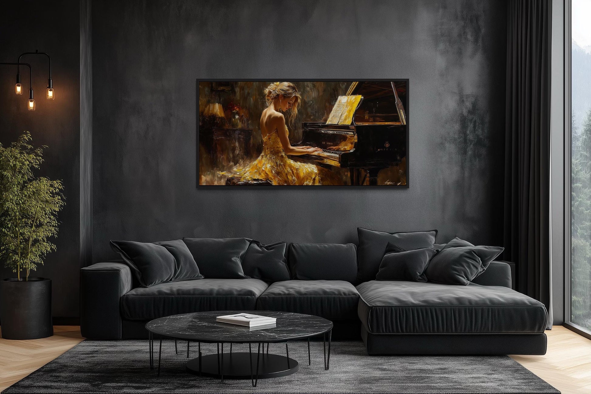 Piano Player In Yellow Dress Music Canvas Wall Art