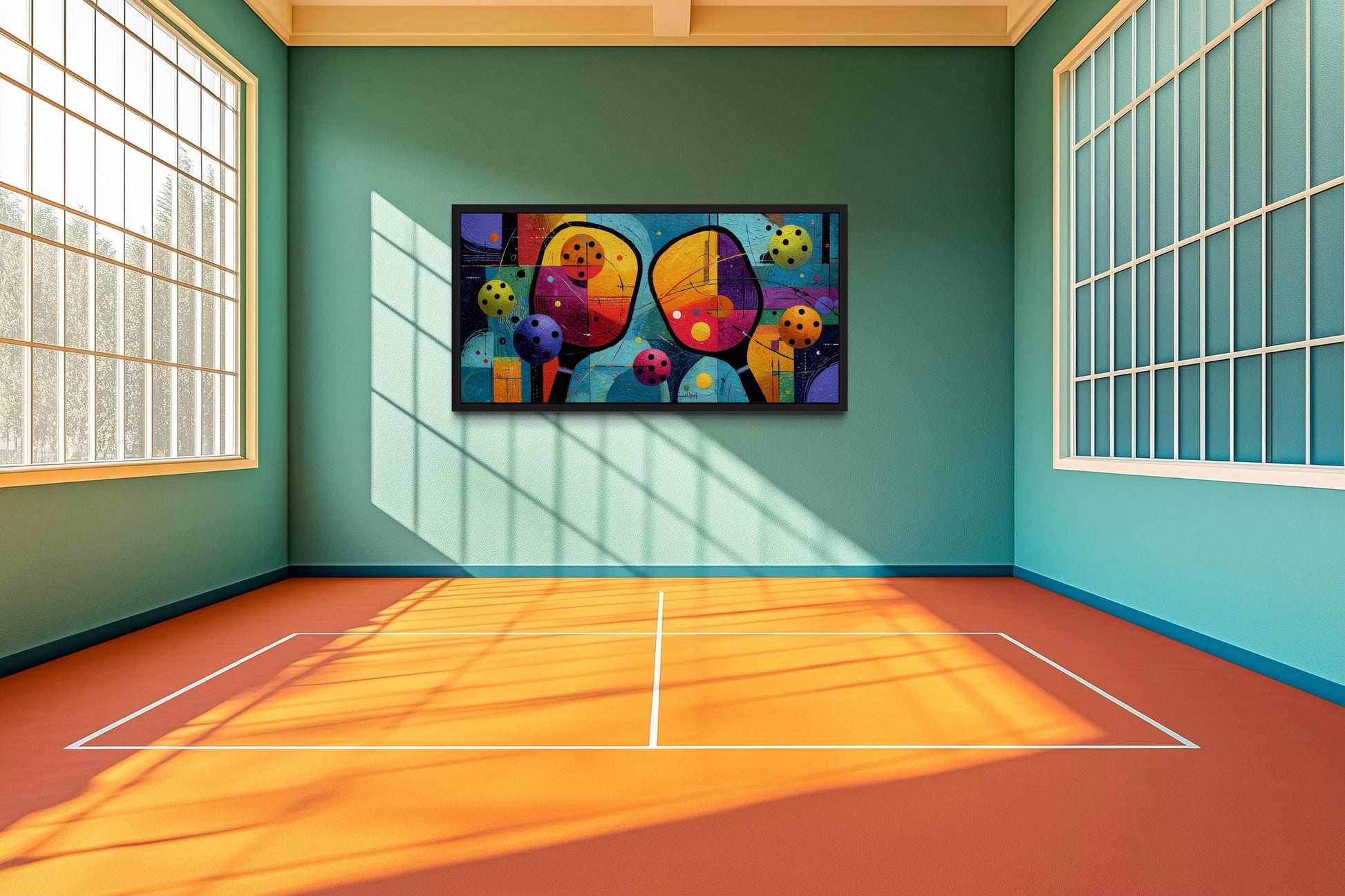 Pickleball Wall Art – Vibrant Abstract Paddle Canvas Print for Game Room Decor
