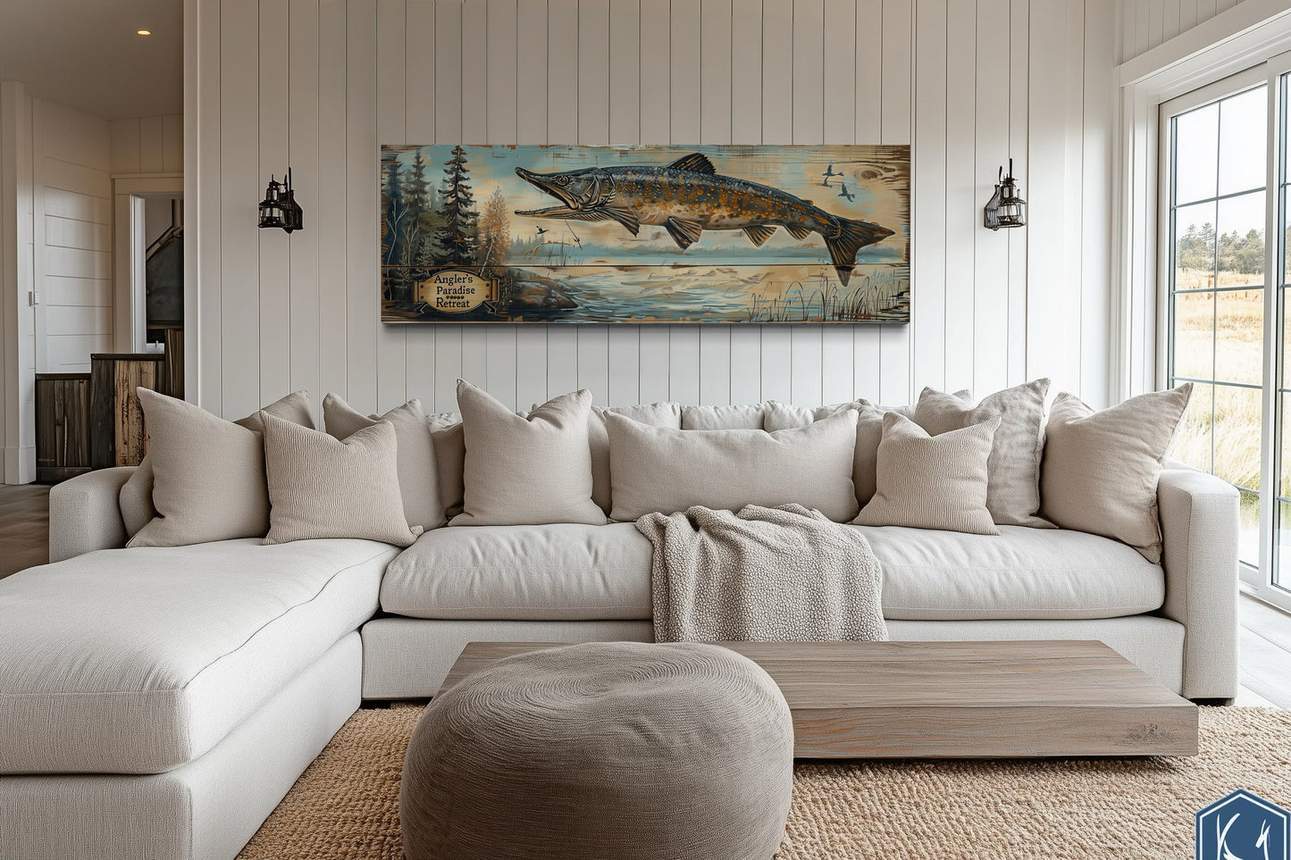 Pike Fish Wall Art - Angler's Paradise Retreat Fishing Sign Framed Cabin Wall Art