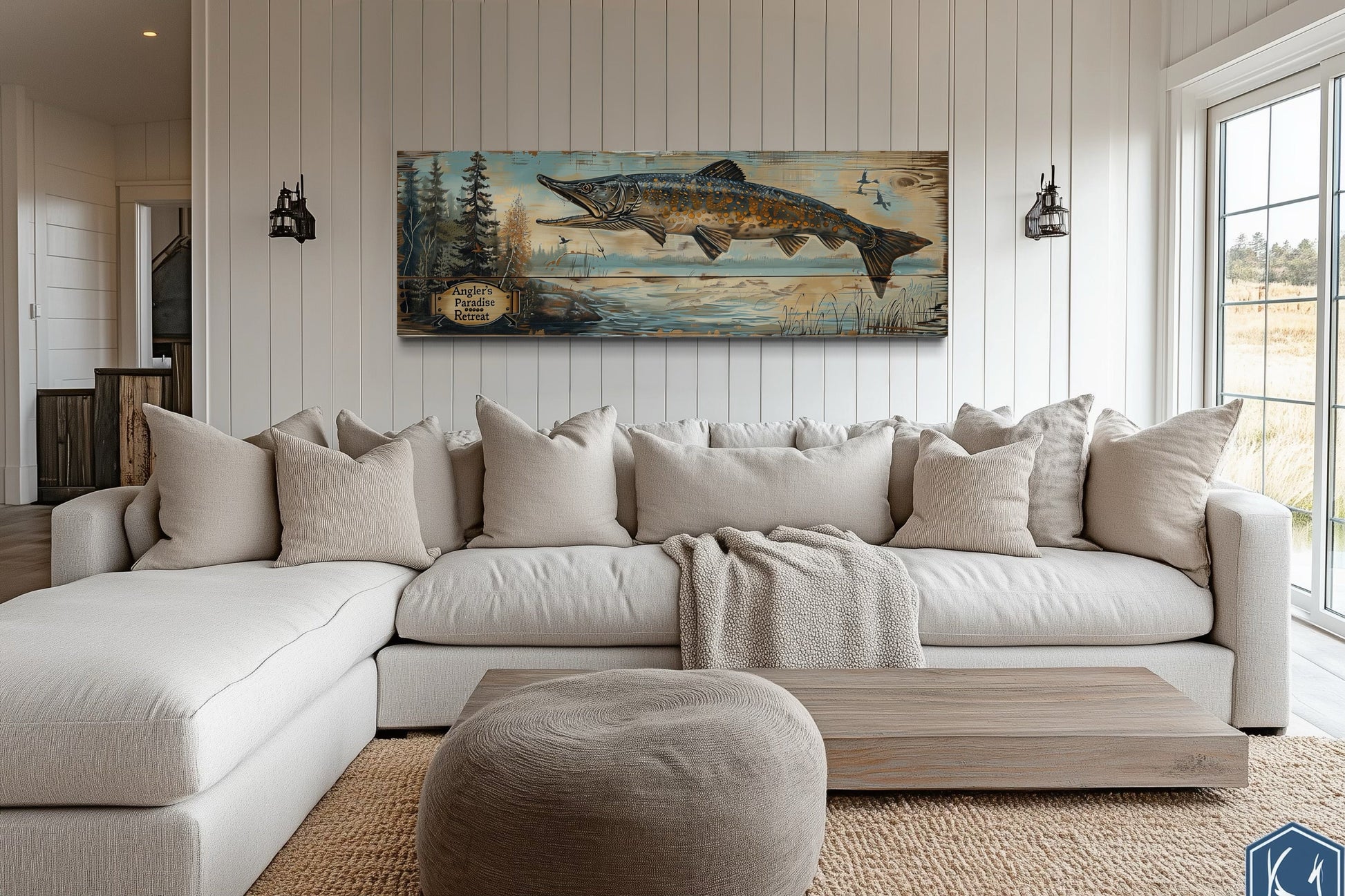 Pike Fish Wall Art - Angler's Paradise Retreat Fishing Sign Framed Cabin Wall Art