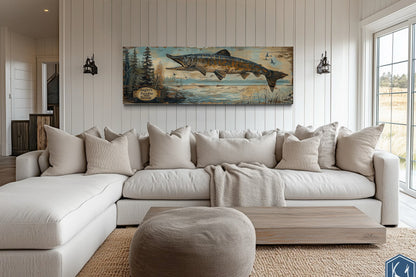 Pike Fish Wall Art - Angler's Paradise Retreat Fishing Sign Framed Cabin Wall Art