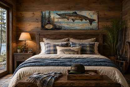 Pike Fish Wall Art - Angler's Paradise Retreat Fishing Sign Framed Cabin Wall Art